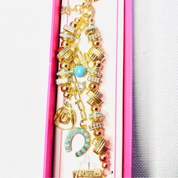Studio Gold and Blue Bag Charm Key Holder Western Charms - New Boxed - Picture 2 of 3